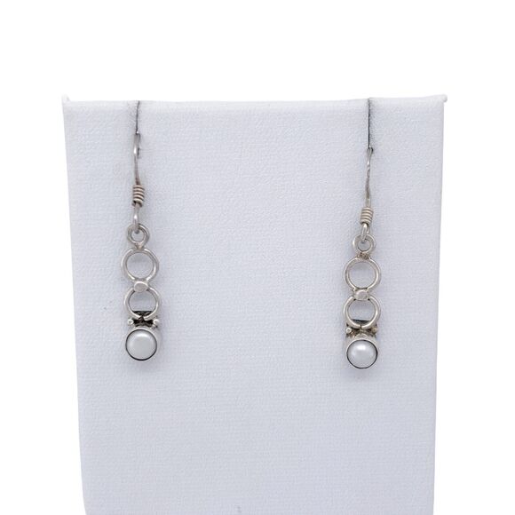 White Pearl Accent Dangle Earrings | Vintage Sterling Silver 925 - Picture 2 of 6